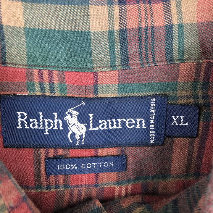 Ralph Lauren long sleeve button down check shirt, men's XL size cotton red type Vintage Second Hand