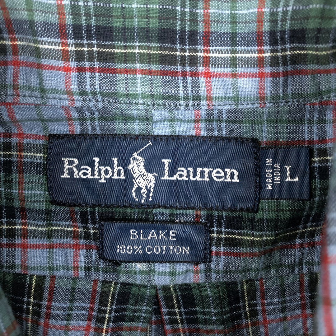 Ralph Lauren BLAKE long sleeve button down check shirt, men's size L cotton blue type Vintage Second Hand