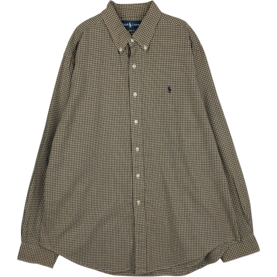 Ralph Lauren Classic Fit Long Sleeve Button Down Check Shirt Men's XL cotton Khaki type beige Vintage Second Hand