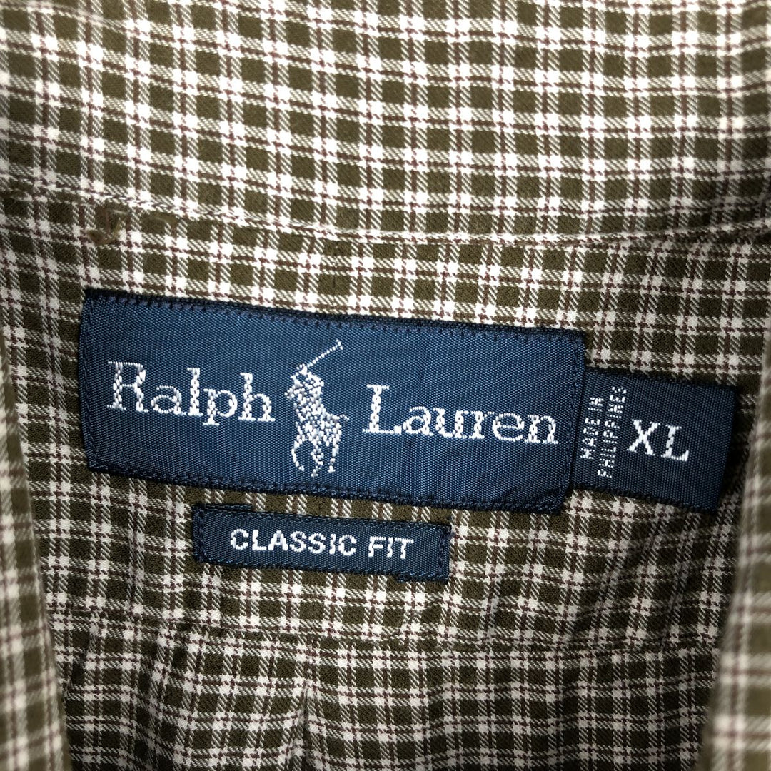 Ralph Lauren Classic Fit Long Sleeve Button Down Check Shirt Men's XL cotton Khaki type beige Vintage Second Hand
