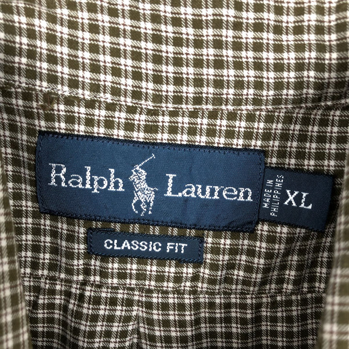 Ralph Lauren Classic Fit Long Sleeve Button Down Check Shirt Men's XL cotton Khaki type beige Vintage Second Hand