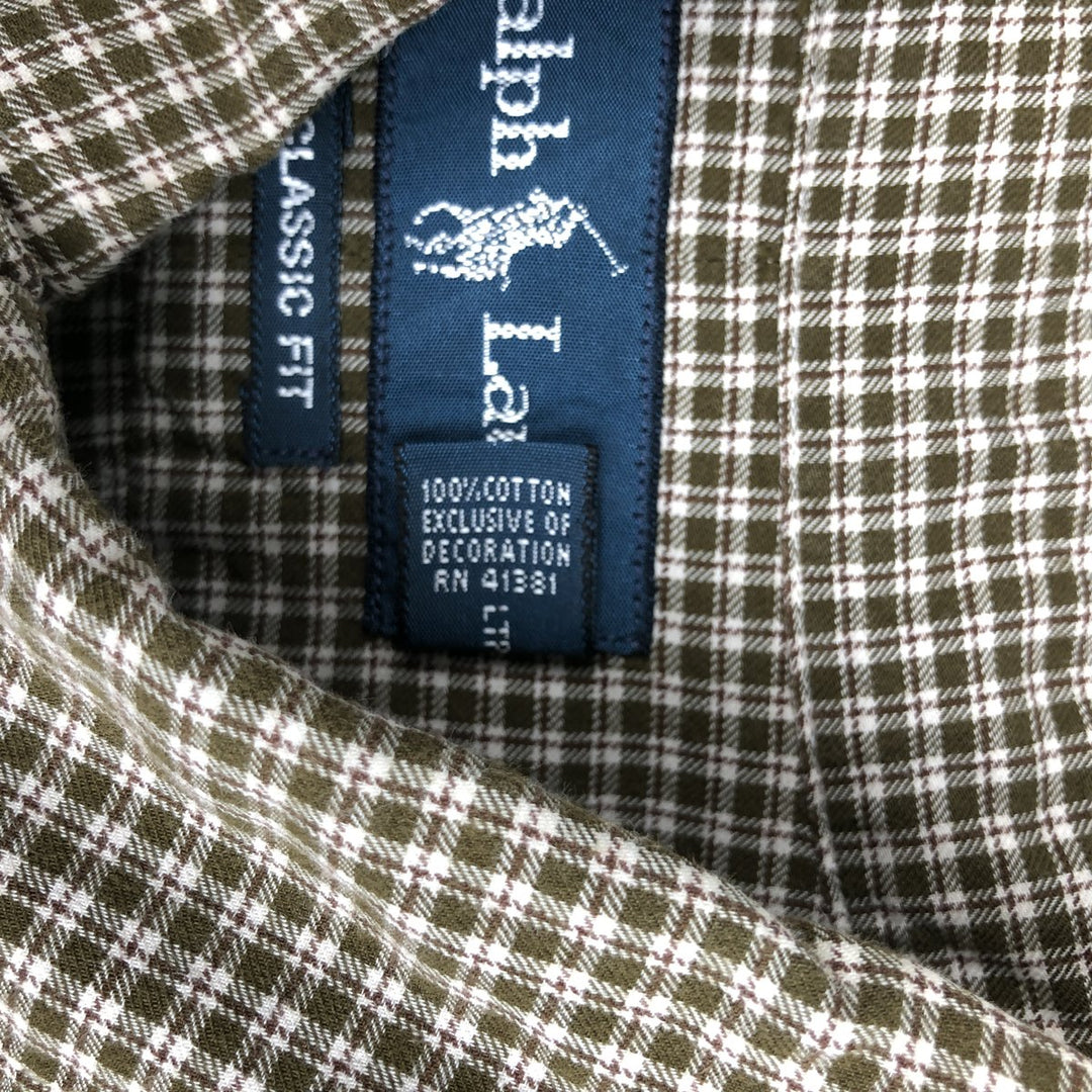 Ralph Lauren Classic Fit Long Sleeve Button Down Check Shirt Men's XL cotton Khaki type beige Vintage Second Hand