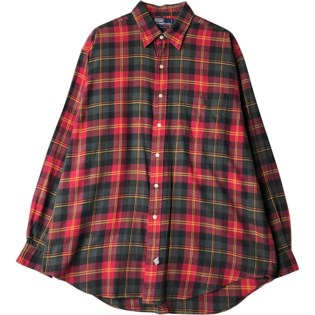 Ralph Lauren POLO by Ralph Lauren long sleeve cotton check shirt, men's XL size cotton red type Vintage Second Hand