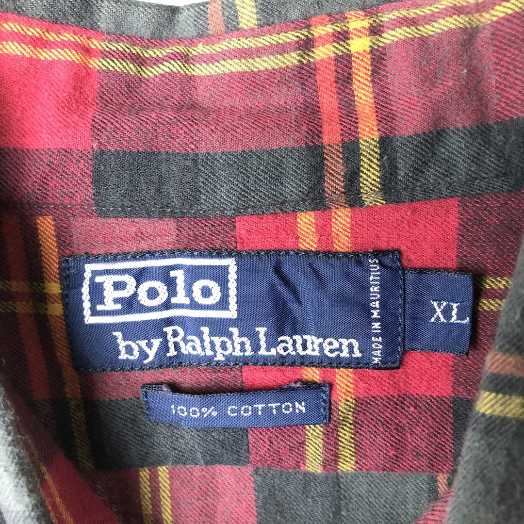 Ralph Lauren POLO by Ralph Lauren long sleeve cotton check shirt, men's XL size cotton red type Vintage Second Hand