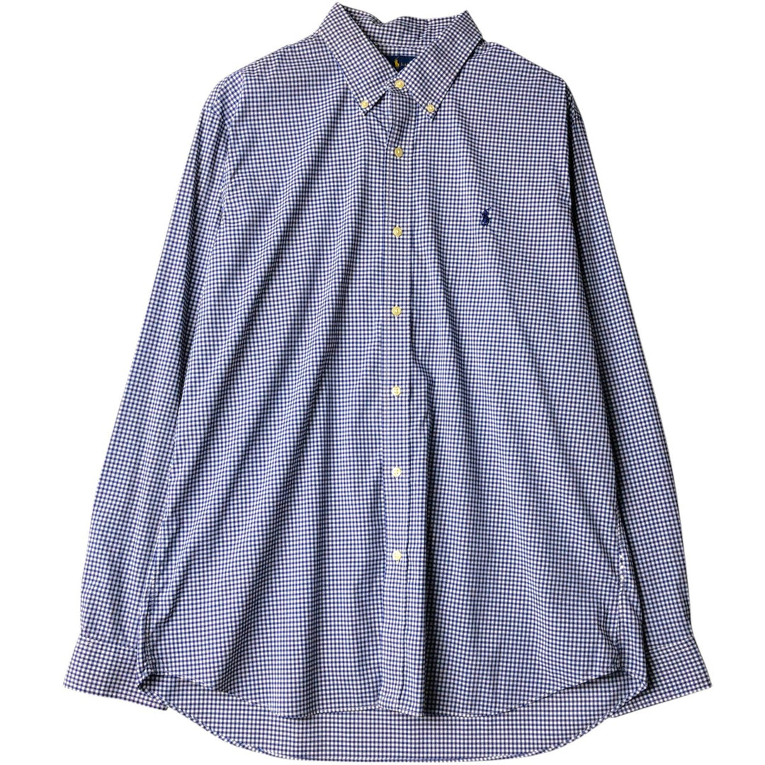 Ralph Lauren Classic Fit Gingham Check Long Sleeve Button-Down Check Shirt, Men's Size XL Nylon navy blue type Vintage Second Hand