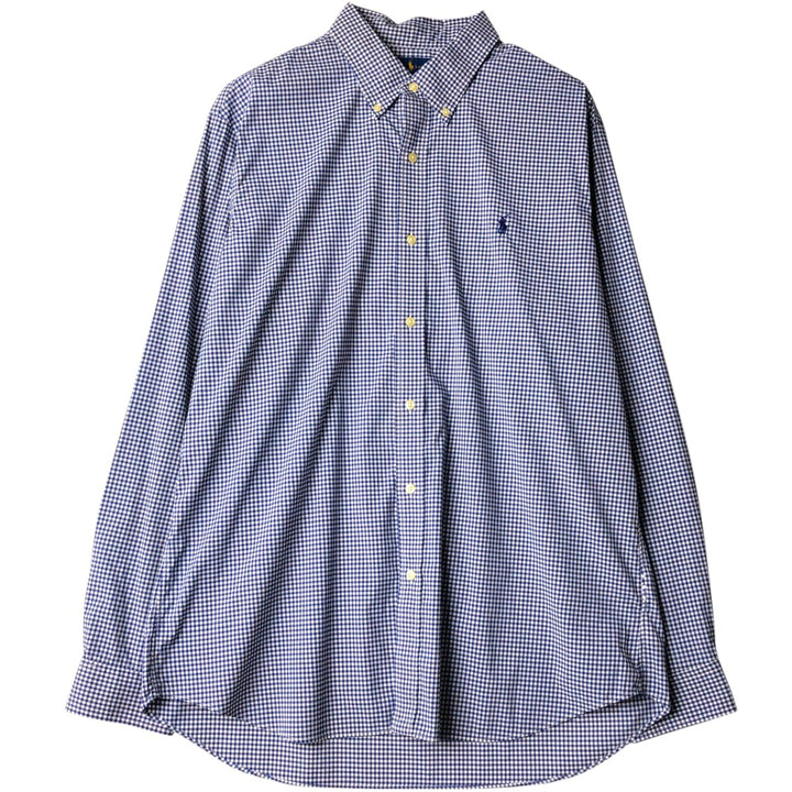 Ralph Lauren Classic Fit Gingham Check Long Sleeve Button-Down Check Shirt, Men's Size XL Nylon navy blue type Vintage Second Hand