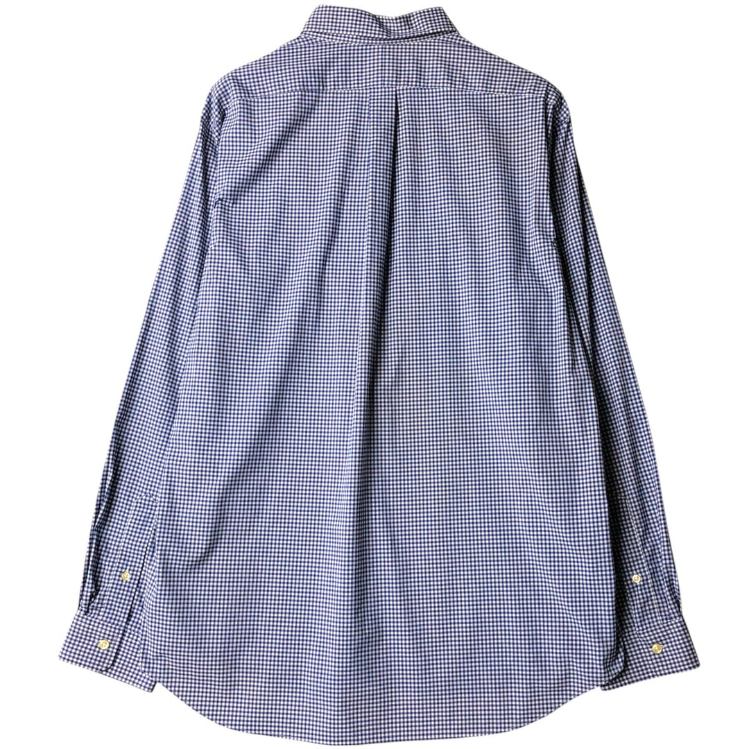 Ralph Lauren Classic Fit Gingham Check Long Sleeve Button-Down Check Shirt, Men's Size XL Nylon navy blue type Vintage Second Hand