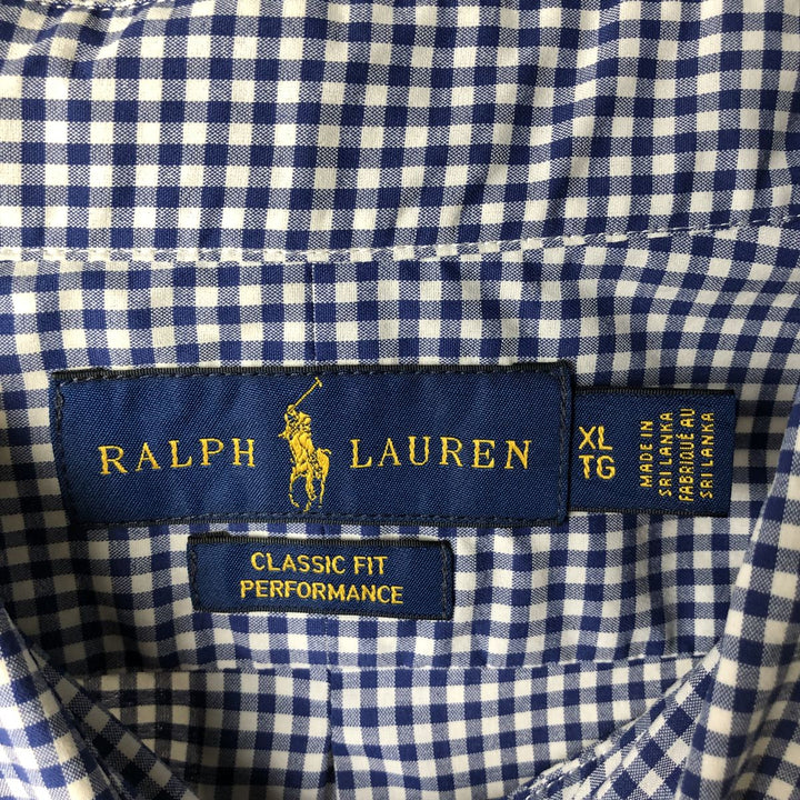Ralph Lauren Classic Fit Gingham Check Long Sleeve Button-Down Check Shirt, Men's Size XL Nylon navy blue type Vintage Second Hand