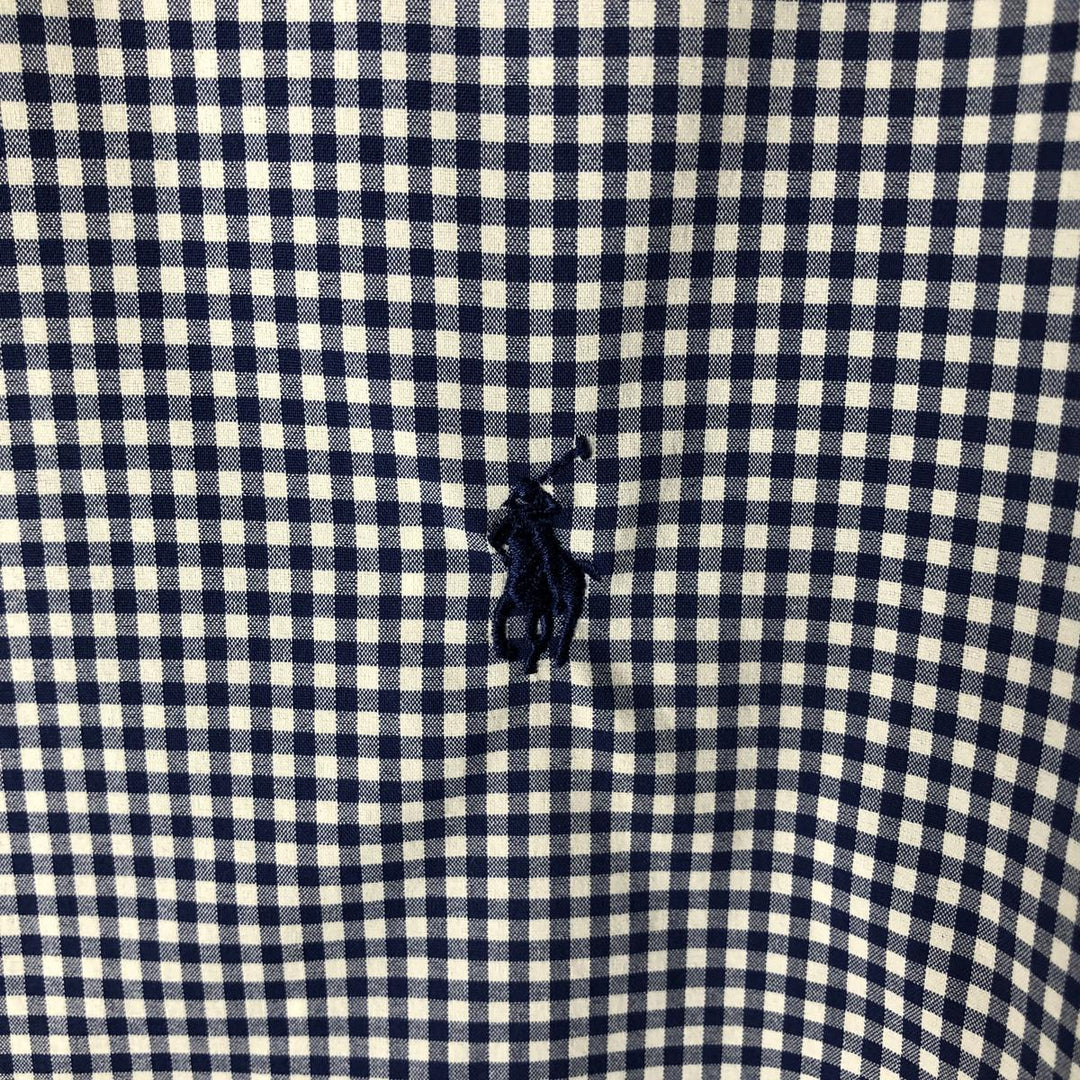Ralph Lauren Classic Fit Gingham Check Long Sleeve Button-Down Check Shirt, Men's Size XL Nylon navy blue type Vintage Second Hand