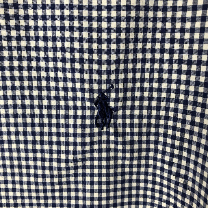 Ralph Lauren Classic Fit Gingham Check Long Sleeve Button-Down Check Shirt, Men's Size XL Nylon navy blue type Vintage Second Hand
