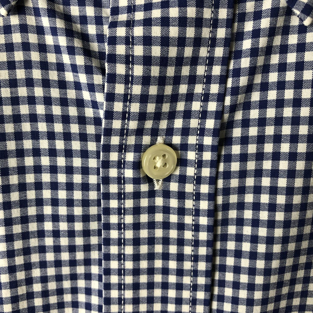 Ralph Lauren Classic Fit Gingham Check Long Sleeve Button-Down Check Shirt, Men's Size XL Nylon navy blue type Vintage Second Hand