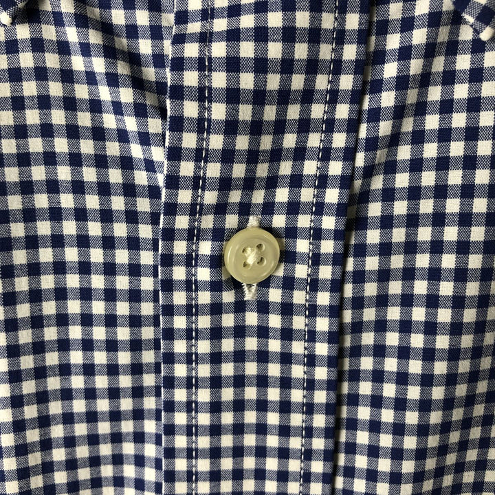 Ralph Lauren Classic Fit Gingham Check Long Sleeve Button-Down Check Shirt, Men's Size XL Nylon navy blue type Vintage Second Hand