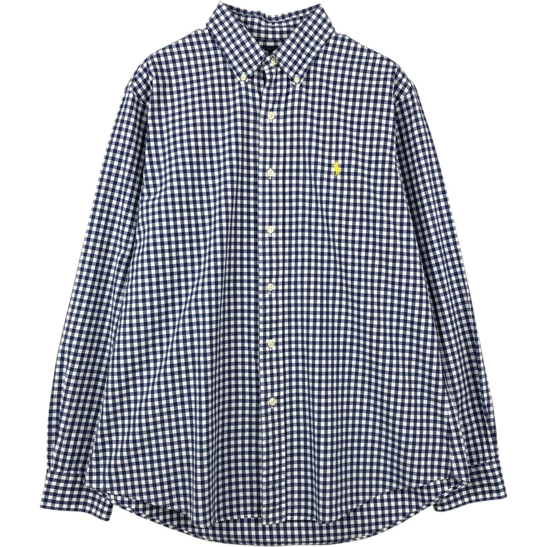 Ralph Lauren CUSTOM FIT Gingham Check Long Sleeve Button Down Check Shirt Men's L size cotton blue type Vintage Second Hand