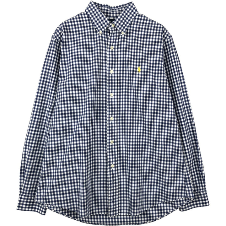 Ralph Lauren CUSTOM FIT Gingham Check Long Sleeve Button Down Check Shirt Men's L size cotton blue type Vintage Second Hand