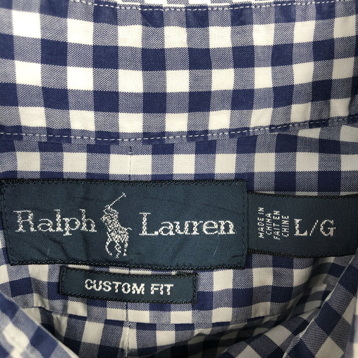 Ralph Lauren CUSTOM FIT Gingham Check Long Sleeve Button Down Check Shirt Men's L size cotton blue type Vintage Second Hand