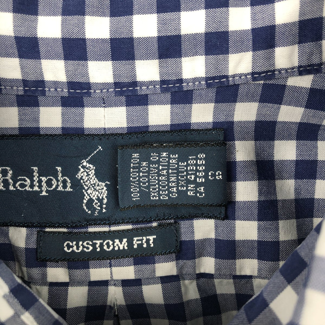 Ralph Lauren CUSTOM FIT Gingham Check Long Sleeve Button Down Check Shirt Men's L size cotton blue type Vintage Second Hand
