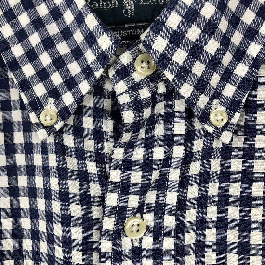 Ralph Lauren CUSTOM FIT Gingham Check Long Sleeve Button Down Check Shirt Men's L size cotton blue type Vintage Second Hand