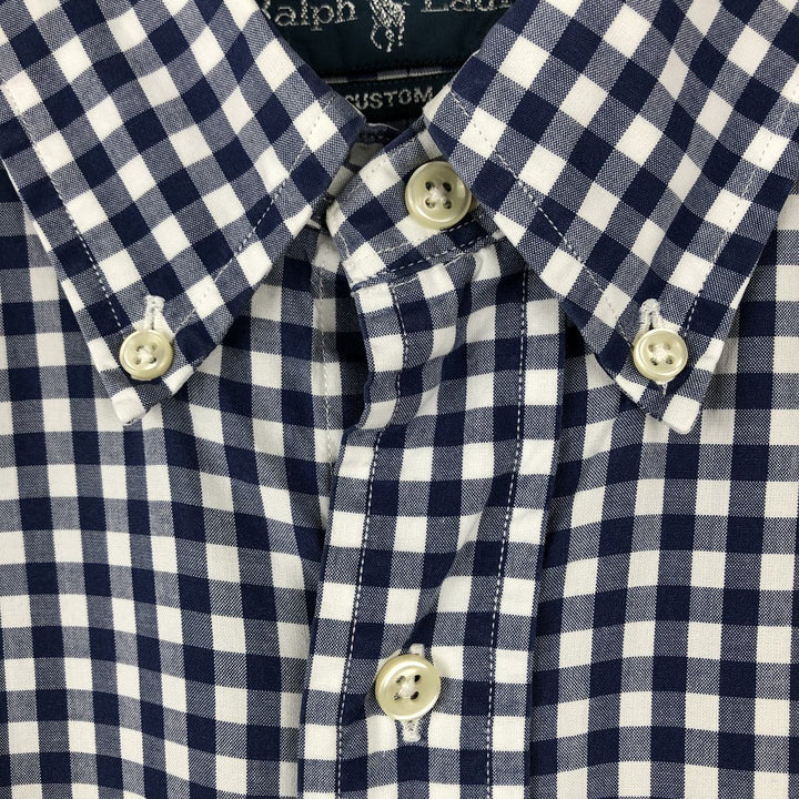 Ralph Lauren CUSTOM FIT Gingham Check Long Sleeve Button Down Check Shirt Men's L size cotton blue type Vintage Second Hand