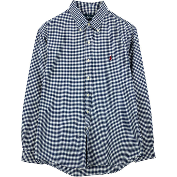 Ralph Lauren CUSTOM FIT Gingham Check Long Sleeve Button Down Check Shirt Men's L size cotton navy blue type Vintage Second Hand