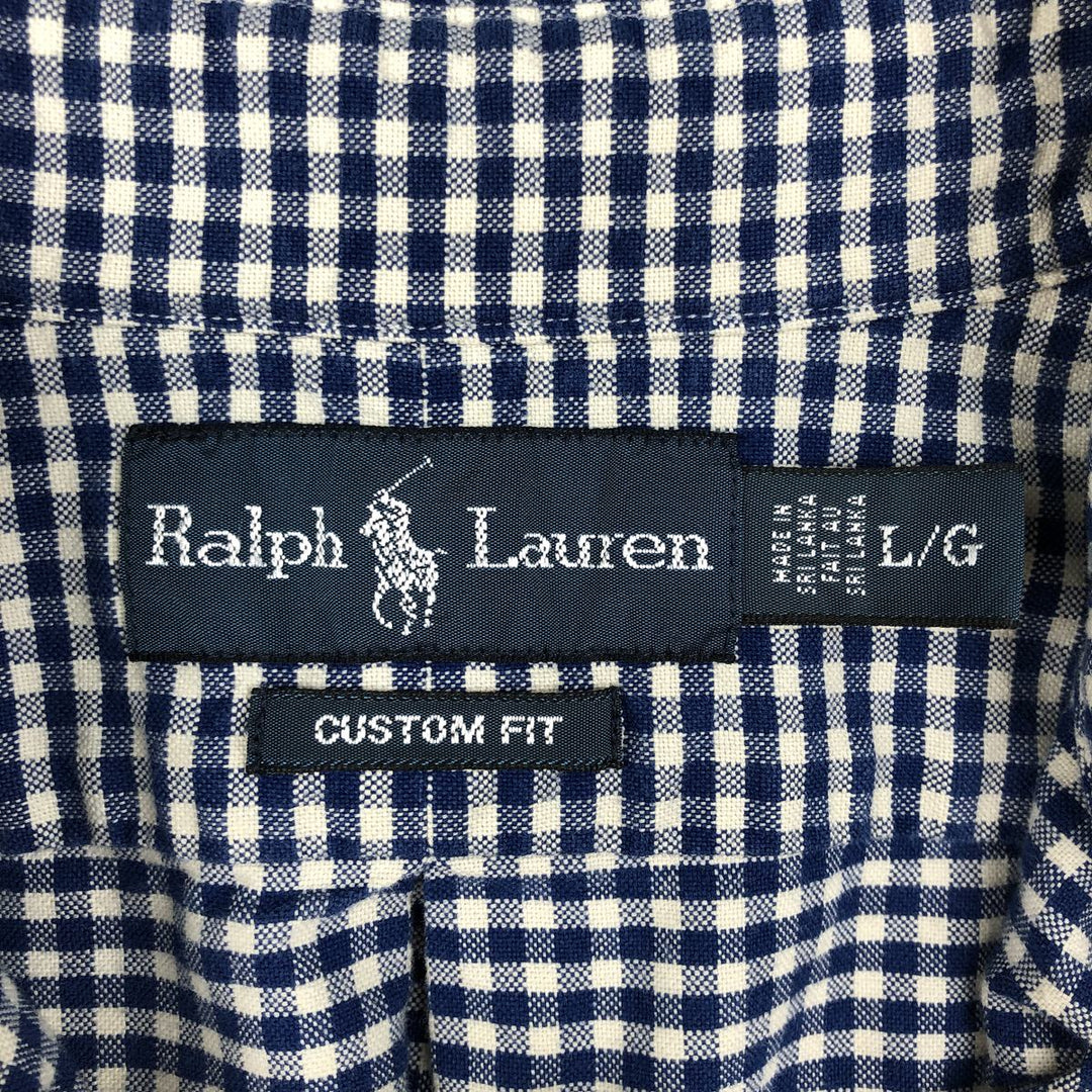 Ralph Lauren CUSTOM FIT Gingham Check Long Sleeve Button Down Check Shirt Men's L size cotton navy blue type Vintage Second Hand