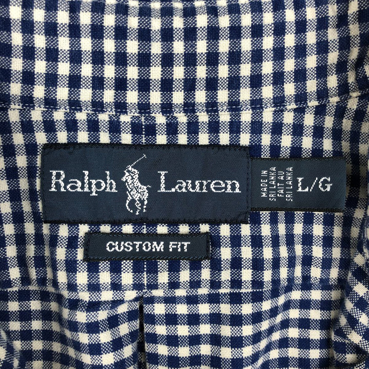 Ralph Lauren CUSTOM FIT Gingham Check Long Sleeve Button Down Check Shirt Men's L size cotton navy blue type Vintage Second Hand