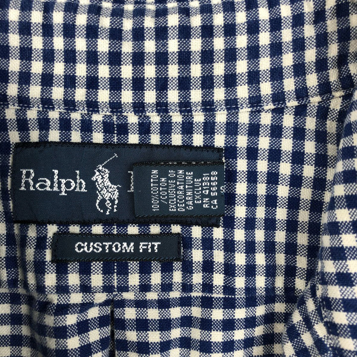 Ralph Lauren CUSTOM FIT Gingham Check Long Sleeve Button Down Check Shirt Men's L size cotton navy blue type Vintage Second Hand