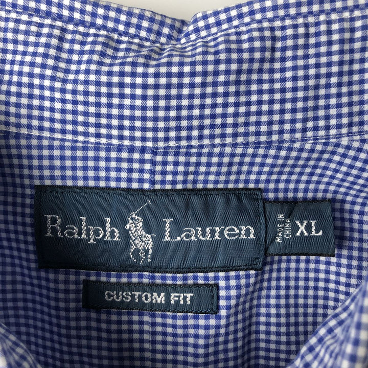 Ralph Lauren CUSTOM FIT Gingham Check Long Sleeve Button Down Check Shirt Men's XL cotton blue type Vintage Second Hand