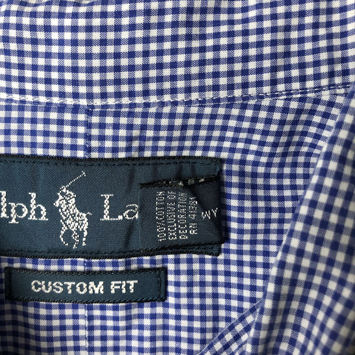 Ralph Lauren CUSTOM FIT Gingham Check Long Sleeve Button Down Check Shirt Men's XL cotton blue type Vintage Second Hand