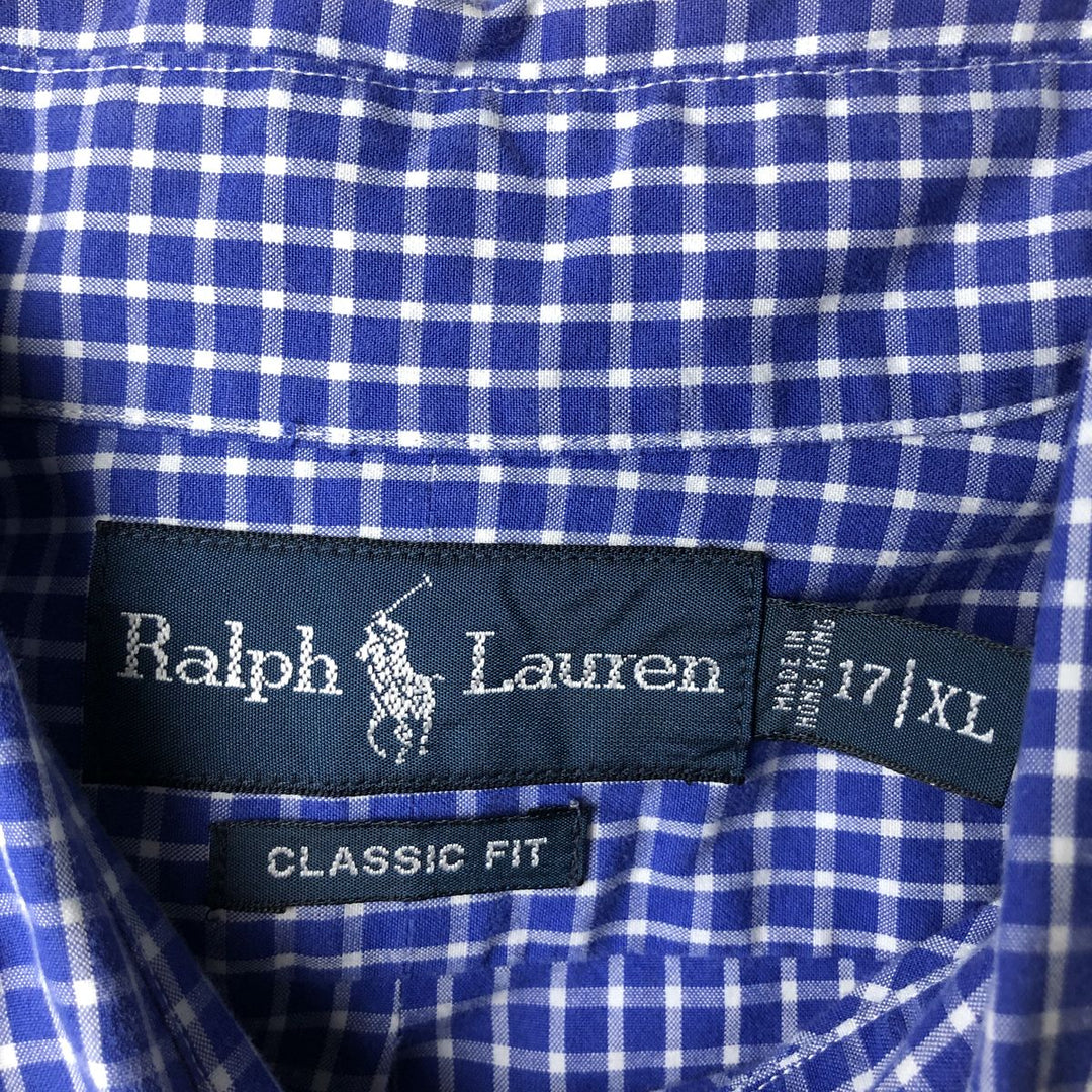 Ralph Lauren Classic Fit Long Sleeve Button Down Check Shirt Men's XL cotton blue type Vintage Second Hand