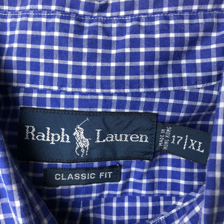 Ralph Lauren Classic Fit Long Sleeve Button Down Check Shirt Men's XL cotton blue type Vintage Second Hand