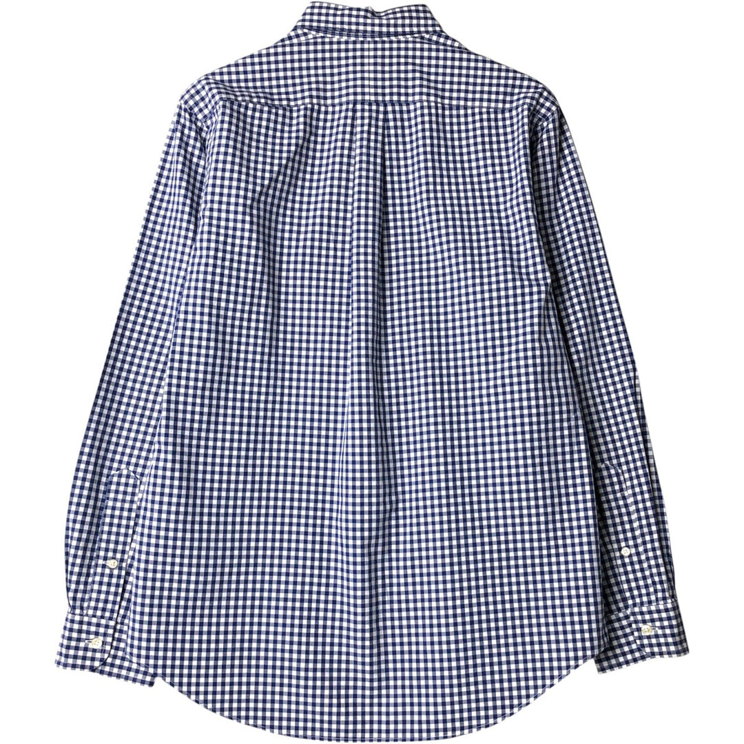 Ralph Lauren Gingham Check Long Sleeve Button-Down Check Shirt, Men's M Size cotton navy blue type Vintage Second Hand