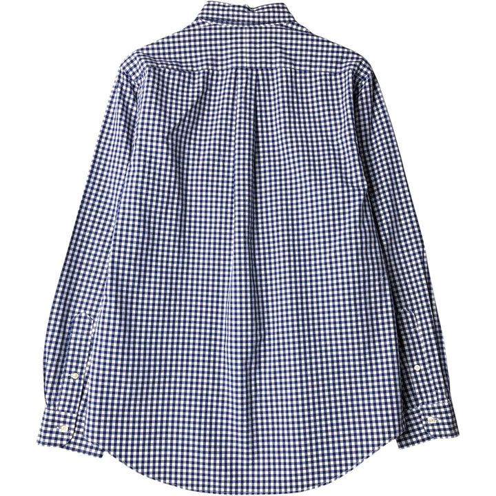 Ralph Lauren Gingham Check Long Sleeve Button-Down Check Shirt, Men's M Size cotton navy blue type Vintage Second Hand