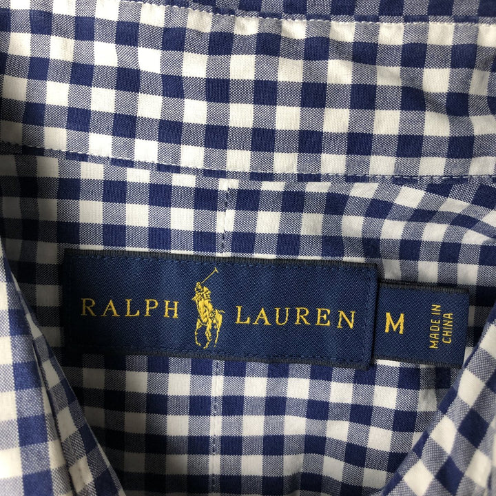 Ralph Lauren Gingham Check Long Sleeve Button-Down Check Shirt, Men's M Size cotton navy blue type Vintage Second Hand