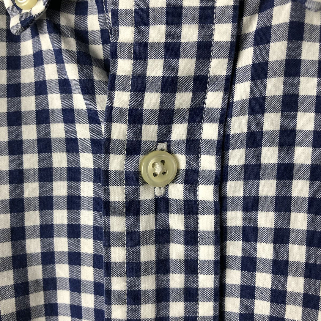 Ralph Lauren Gingham Check Long Sleeve Button-Down Check Shirt, Men's M Size cotton navy blue type Vintage Second Hand