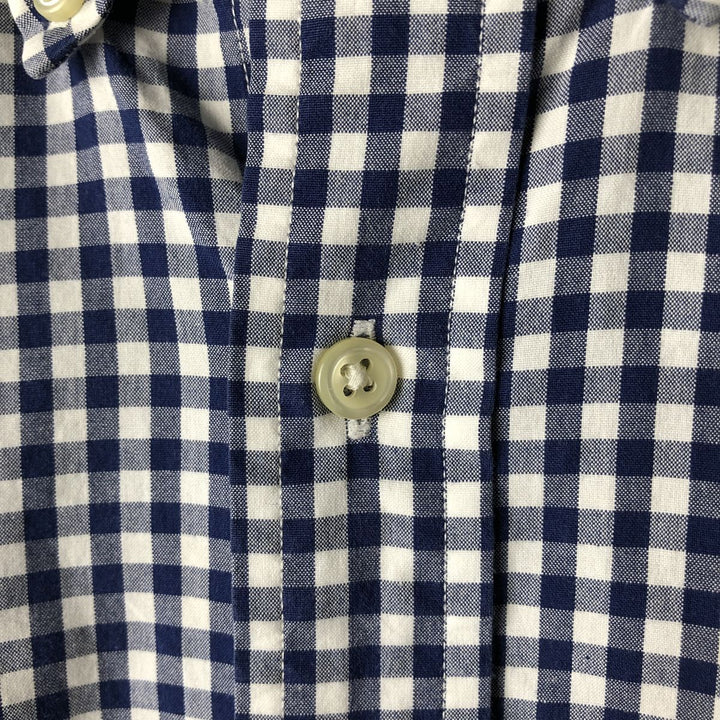 Ralph Lauren Gingham Check Long Sleeve Button-Down Check Shirt, Men's M Size cotton navy blue type Vintage Second Hand