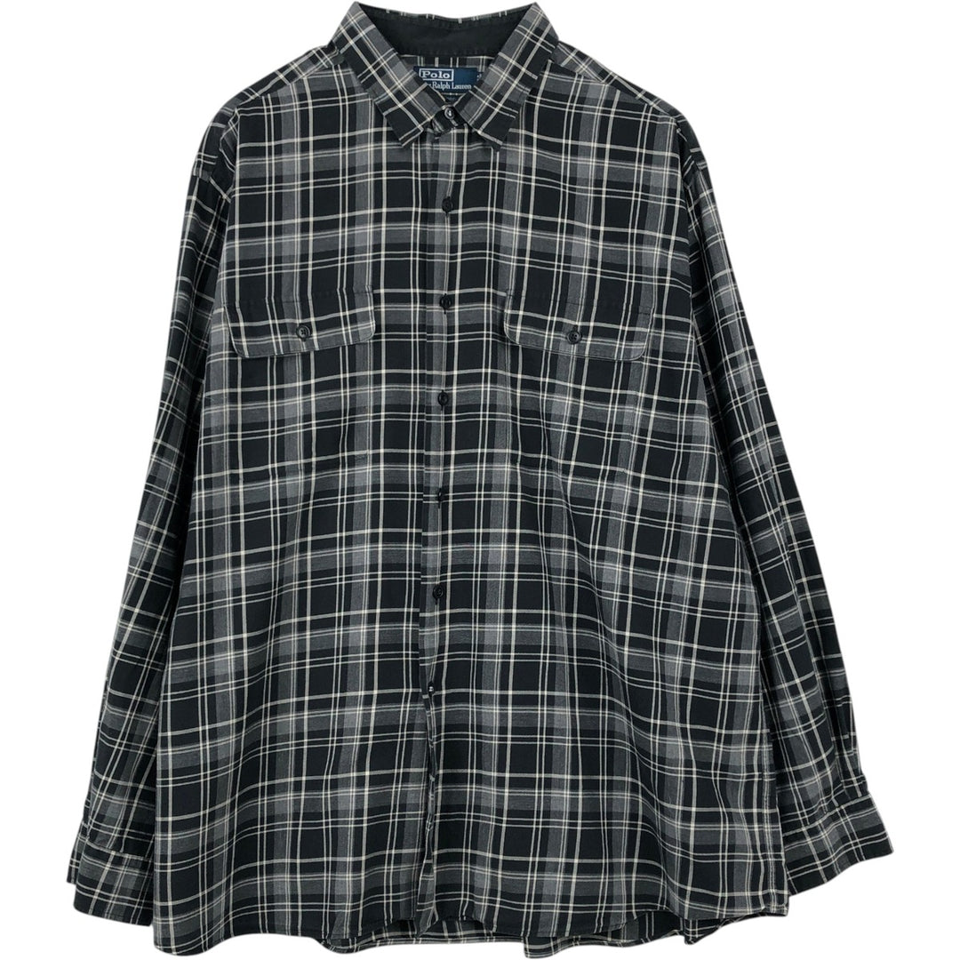 Ralph Lauren POLO by Ralph Lauren BENFORD Long-Sleeve Cotton Check Shirt, Men's Size XXL (approx.) cotton black type Vintage Second Hand