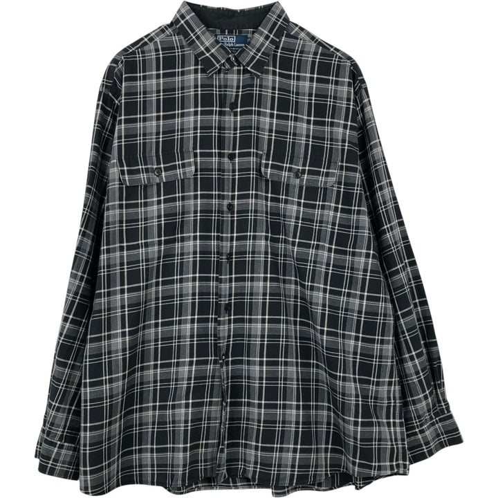 Ralph Lauren POLO by Ralph Lauren BENFORD Long-Sleeve Cotton Check Shirt, Men's Size XXL (approx.) cotton black type Vintage Second Hand