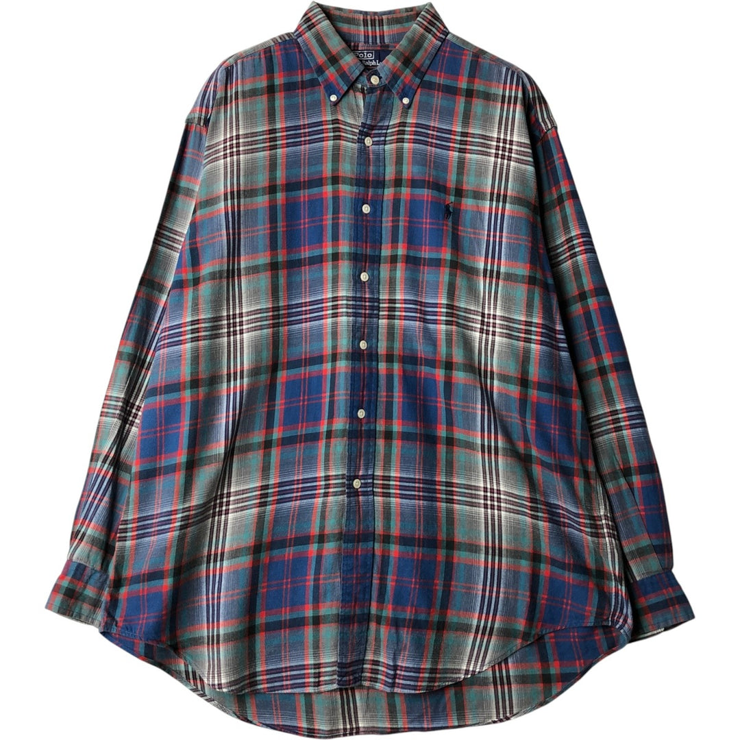 Ralph Lauren BLAIRE long sleeve button down check shirt, men's size L cotton blue type Vintage Second Hand