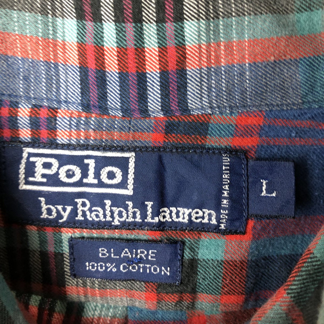 Ralph Lauren BLAIRE long sleeve button down check shirt, men's size L cotton blue type Vintage Second Hand