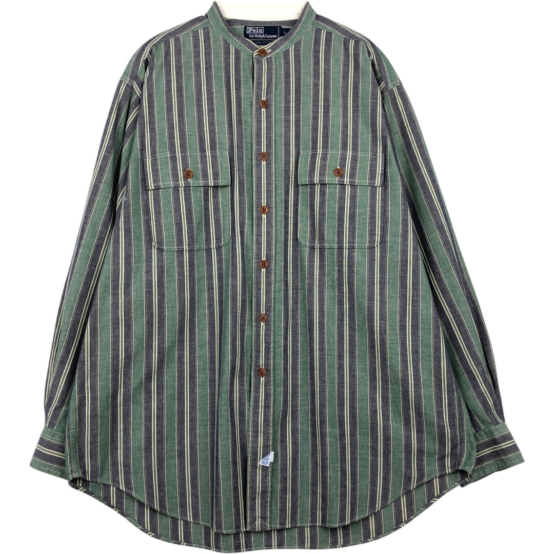 Ralph Lauren POLO by Ralph Lauren Stand Collar Long Sleeve Cotton Stripe Shirt, Men's Size L (approx.) cotton navy blue type Vintage Second Hand