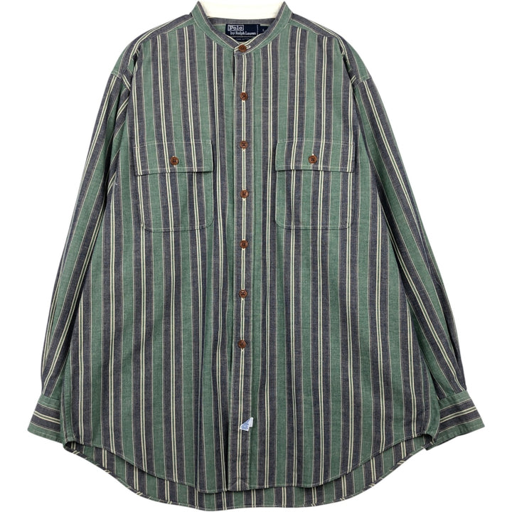 Ralph Lauren POLO by Ralph Lauren Stand Collar Long Sleeve Cotton Stripe Shirt, Men's Size L (approx.) cotton navy blue type Vintage Second Hand