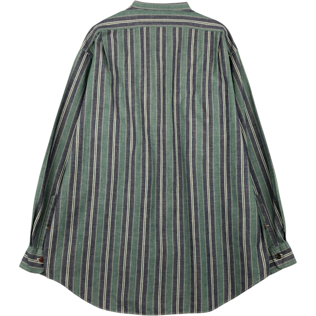 Ralph Lauren POLO by Ralph Lauren Stand Collar Long Sleeve Cotton Stripe Shirt, Men's Size L (approx.) cotton navy blue type Vintage Second Hand