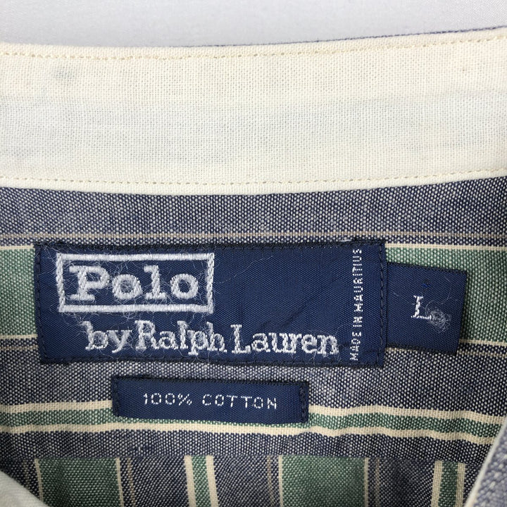 Ralph Lauren POLO by Ralph Lauren Stand Collar Long Sleeve Cotton Stripe Shirt, Men's Size L (approx.) cotton navy blue type Vintage Second Hand