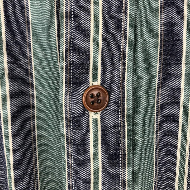Ralph Lauren POLO by Ralph Lauren Stand Collar Long Sleeve Cotton Stripe Shirt, Men's Size L (approx.) cotton navy blue type Vintage Second Hand