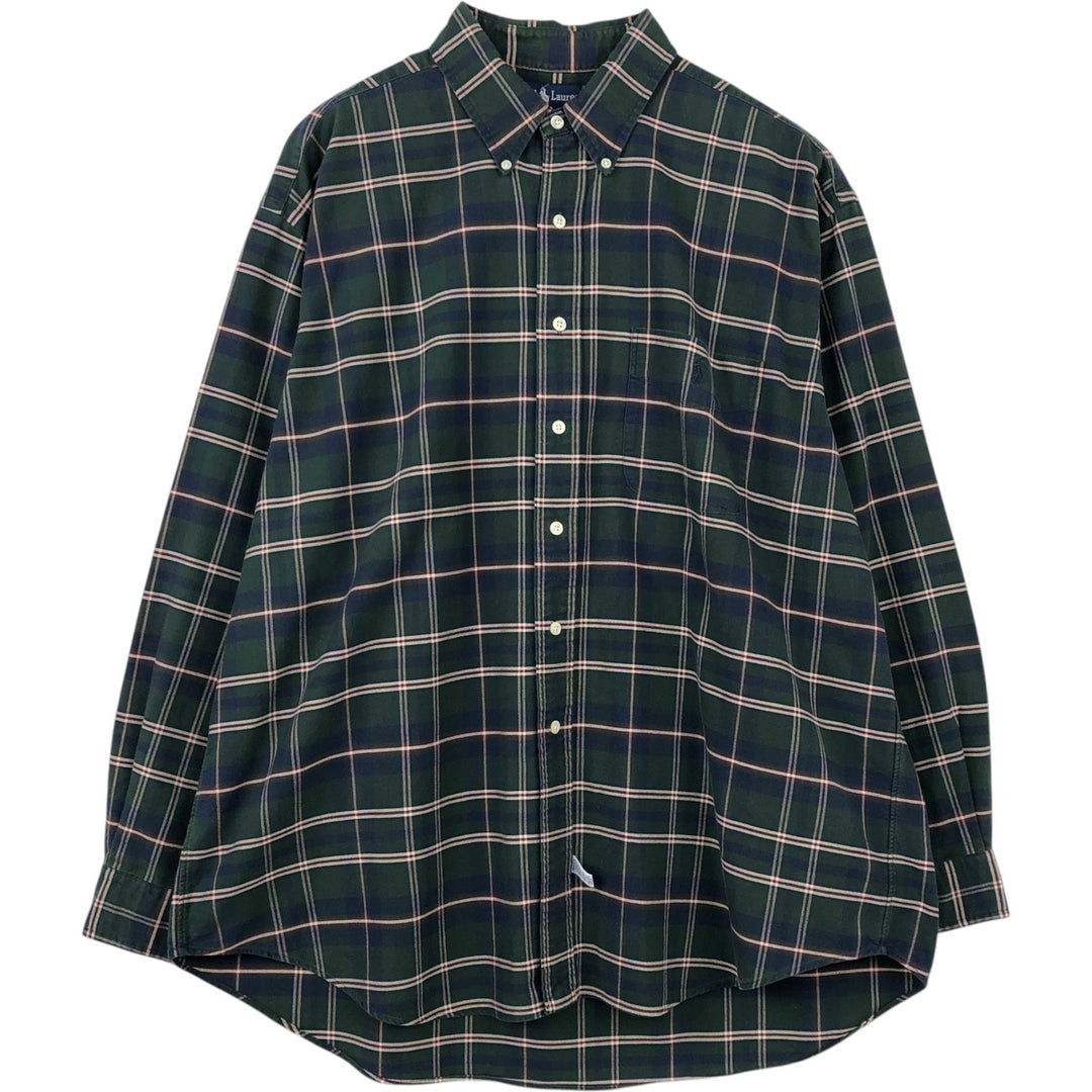 Ralph Lauren BIG SHIRT Long sleeve button-down check shirt Men's XL size cotton Green type dark green Vintage Second Hand