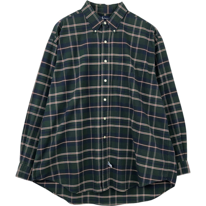 Ralph Lauren BIG SHIRT Long sleeve button-down check shirt Men's XL size cotton Green type dark green Vintage Second Hand