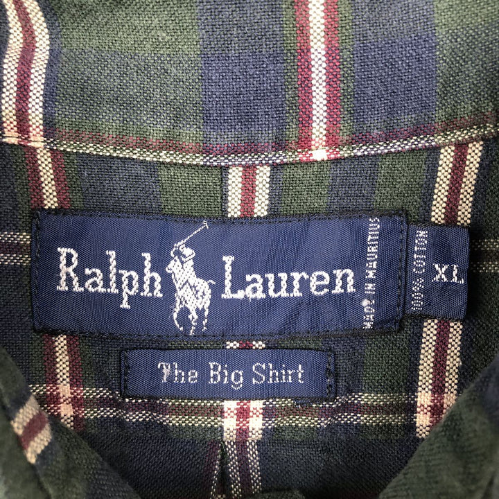 Ralph Lauren BIG SHIRT Long sleeve button-down check shirt Men's XL size cotton Green type dark green Vintage Second Hand