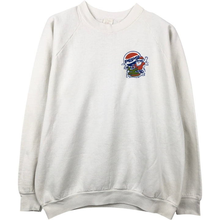 90'S Fruit of the Loom Pepsi-Cola Christmas Pattern Advertising Sweatshirt (Men's Size L) unclear white type Vintage Second Hand