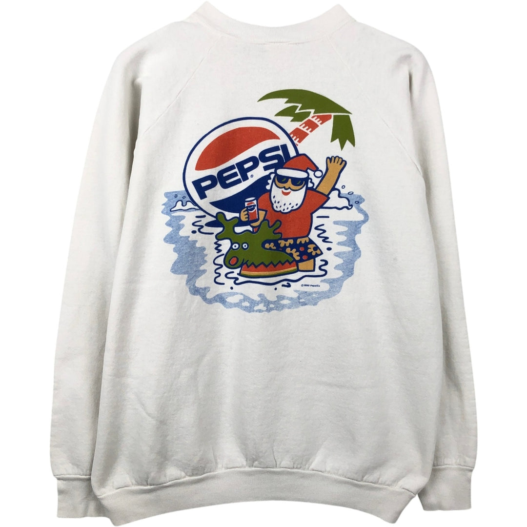 90'S Fruit of the Loom Pepsi-Cola Christmas Pattern Advertising Sweatshirt (Men's Size L) unclear white type Vintage Second Hand