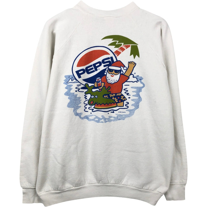 90'S Fruit of the Loom Pepsi-Cola Christmas Pattern Advertising Sweatshirt (Men's Size L) unclear white type Vintage Second Hand